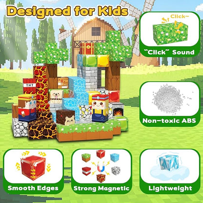 100PCS Magnetic Blocks for Kids 4-8, Magnetic Building Blocks Cubes, Stacking Magnetic Building Tiles Toys for Kids Toddlers Boys Girls Ages 3 4 5 6 7 8-12 Birthday Gifts