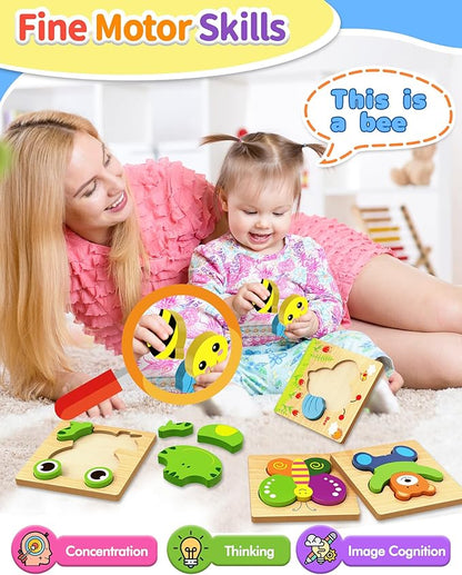 Bekayshad Wooden Puzzles Toddler Toys Gifts for 1 2 3 Year Old Boys Girls, 8 Pack Animal Jigsaw Puzzles Montessori Toys, Learning Educational Christmas Birthday Gifts for Girls Boys Ages 1-3