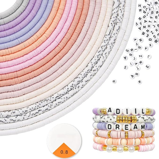 ADIIL 7200pcs Clay Beads Bracelet Making Kit, 6mm Polymer Heishi Beads for Jewelry Making, Friendship Bracelet Kit Birthday Gift for Adults Pink