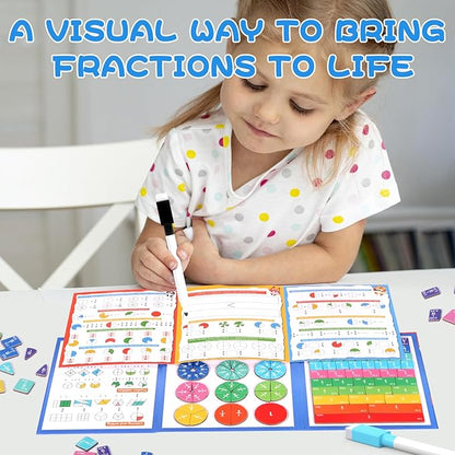 Magnetic Fraction Educational Puzzle, 120 Pcs Magnetic Fraction Puzzle for Kids, Magnetic Fraction Tiles & Fraction Circles, Fractions Manipulatives Learning Games for Elementary School