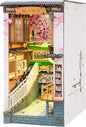 Rolife DIY Book Nook Kit 3D Wooden Puzzle for Adults 8.7" Bookshelf Indert Decor with LED Miniature Dollhouse Kit Bookend Crafts Diorama Hobbies Gifts for Boys Girls (Sakura Densya)