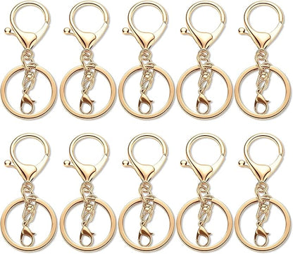10 Pack a Set Metal Lobster Claw Clasps and Key Rings, Key Chain Accessories, Keychain Making kit for Keys, Art Crafts, Jewelry Making, Light Gold