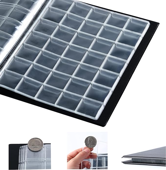 350 Pockets Coin Albums - 35x30 mm/1.3x1.1 inch Pocket Black Coin Book 10 Pages Coin Collection Holder Letter Size Coin Storage Book CS0235BK