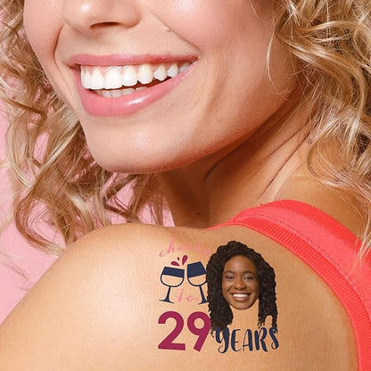 Big Dot of Happiness Custom Photo But First, Wine - Birthday Party Favors - Fun Face Temporary Tattoos - Set of 12
