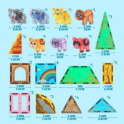 SYNCFUN Magnetic Building Tiles Jungle Animal Set for Kids, 50PCS Including 7 Cute Animals, Educational STEM Toy for Boys & Girls Ages 3-5 4-8, Christmas Birthday Party Gift for Toddlers