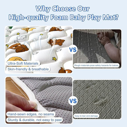 Premium Foam Baby Play Mat 50" X 50", Thicken One-Piece Crawling Mat, Non-Slip Cushioned Activity PlayMats for Infants, Babies, Toddlers, Play & Tummy Time