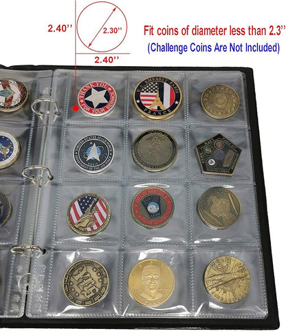 Challenge Coin Album 2.4''x2.4'' Pockets Holds 120 Large Military Coin Medals Display and Storage
