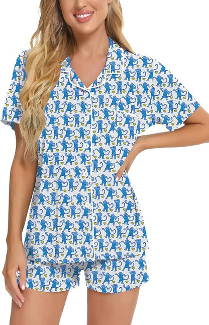 SWOMOG Womens Button Down Pajamas Set Short Sleeve Sleepwear Bride Soft Pj Lounge Sets XS-3XL