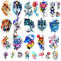 48 Watercolor temporary tattoos for adult and kids,Arm tattoo, body tattoo, watercolor lion wolf mermaid cat tiger,waterproof temporary tattoos realistic for women girls and kids, colourful