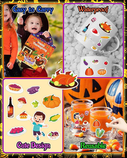 Thanksgiving Sticker Books for Kids, Thanksgiving Gifts Reusable Sticker Books for Toddlers 1-3, 2-4, Thanksgiving Travel Toys Acticities Crafts Birthday Gifts for Boys Girls Kids