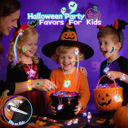 SpringFlower 100Pcs Halloween Party Favors Bulk, Glow in the Dark Party Supplies Halloween Decorations for Kids, Halloween-Themed Toys for Trick or Treat Goodie Bag Stuffers Fillers Prizes Gifts