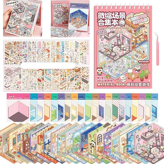 3D Sticker Scene Book,Sticker Therapy for Adults,Include 20 Beautiful House Isometric 3D Space DIY Scene Stickers Book,Cute Art Stickers for Girls