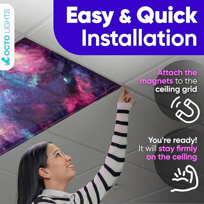 Magnetic Fluorescent Light Covers for Ceiling Lights - Astronomy Cover for Fluorescent & LED Fixture - Must Haves for Teacher Supplies - Classroom, Home, Office Decor - Shield Overhead Lighting