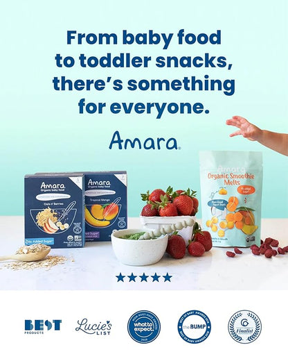 Amara Smoothie Melts - Mixed Red Berries - Baby Snacks Made With Fruits and Vegetables - Healthy Toddler Snacks For Your Kids Lunch Box - Organic Plant Based Yogurt Melts - 6 Resealable Bags