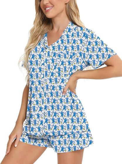 SWOMOG Womens Button Down Pajamas Set Short Sleeve Sleepwear Bride Soft Pj Lounge Sets XS-3XL