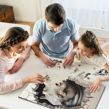 Hippo for Adults Fun 1000 Piece 3D Animal Thickened Wooden Jigsaw Puzzles Stress Relief Toy Home Decoration Toy Intellectual Game Education Game Premium & Durable 1000pcs (75x50cm)