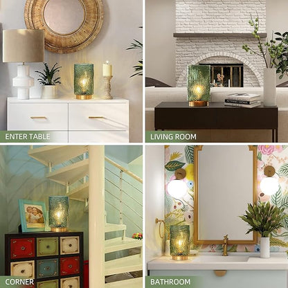 Battery Operated Table Lamp, Cordless Lamps for Home Decor, Battery Powered Nightlight with LED Bulb with Timer, Decorative Lights for Living Room Bedroom Tabletop Entryway Centerpiece Gift(L Green)