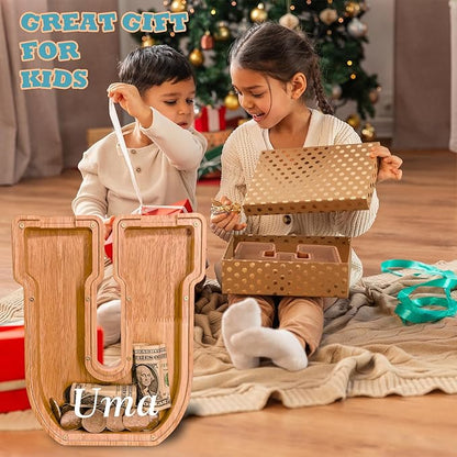 Personalized Wooden Letter Piggy Bank for Kids Larger Letter Piggy Bank for Boys and Girls Initial Coin Bank Customized Piggy Bank Perfect Wood Kids Money Bank for Birthday and Festival