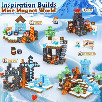 Magnetic Blocks - Build Mine Magnet World Ice Lava Set, Vibrant Colorful Building Blocks with Ultra Magnet Strength for Kids Ages 3-8, STEM Toys Creative Gifts for 3+ Year Old Boys Girls (100PCS/0.8")