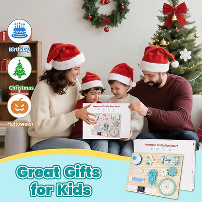 ATOYUS Montessori Busy Board Toys for Toddlers, Learning Educational Toys for 3 Year Old, Wooden Sensory Activity Toys for Kids 3-4 with Autism, Christmas Birthday Gift for Baby Boys Girls Ages 3-5