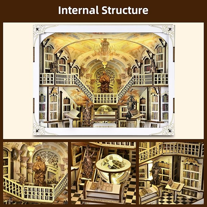 𝐂𝐂𝐂𝐃𝐅 DIY Book Nook Kit, DIY Miniature Dollhouse Booknook Kit, 3D Wooden Puzzle Bookend Bookshelf Insert Decor with LED Light for Adults (Library of Gods Max)