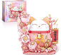 Lucky Cat Building Block Set, Compatible with Lego Cat, 868Pcs Cute Fortune Cat with Flowers Building Blocks, Christmas Birthday Creative Gift for Girls Boys Adult (Pink Cat)