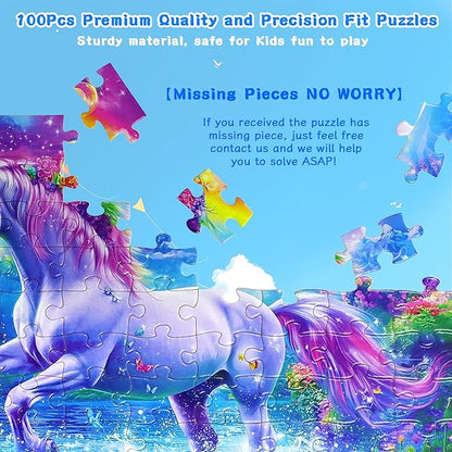 100 Piece Puzzles for Kids Ages 4-6 6-8 Unicorn Rainbow Jigsaw Puzzles Kids Puzzles Ages 5-8 100 Piece Puzzle for Adults Kids Learning Educational Toys Gifts for Girls Boys