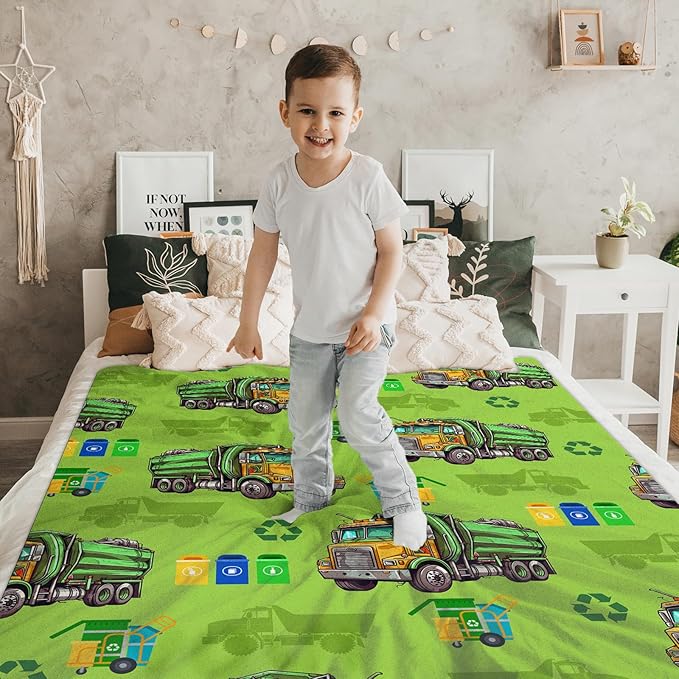 Boys Blanket Garbage Truck Throw Blankets Gift for Kids Adults Birthday. 50x60 Inches Lightweight Soft Flannel Blanket for Sofa Couch Chair Bedroom