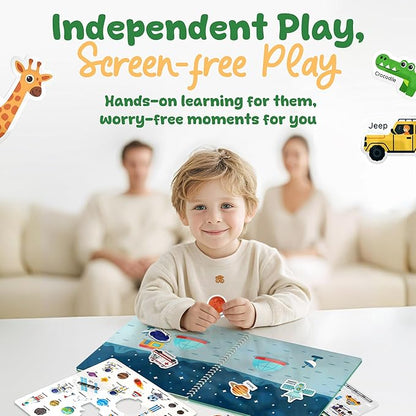 Excool Club Pack 3 Toddler Reusable Sticker Book - Waterproof Jelly Sticker Book for Kids, Dinosaur, Vehicle, Animal Stickers Books Travel Toys Activities, Cute Birthday Gifts for Boy Girl