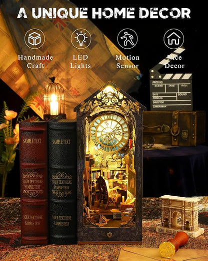 Book Nook Kit Detective Agency, DIY Booknooks Kit for Adults Teens with Sensor Lights, Bookshelf Diorama Miniature Scenes Insert Decor, 3D Wooden Puzzle Miniature House Kit Gifts