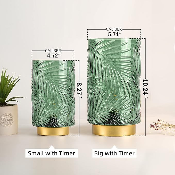 Battery Operated Table Lamp, Cordless Lamps for Home Decor, Battery Powered Nightlight with LED Bulb with Timer, Decorative Lights for Living Room Bedroom Tabletop Entryway Centerpiece Gift(L Green)