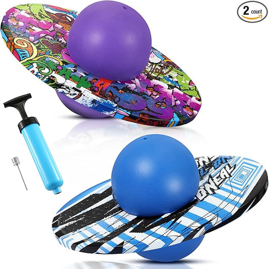 Junkin 2 Pcs Pogo Ball Trick Board Toy Balance Board Pogo Balance Bounce Ball with Pump and Strong Grip Deck for Fun Challenge Fidget Indoor,Outdoor Toys