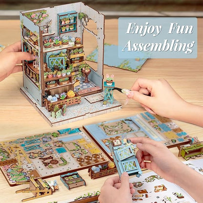 Book Nook Kit, DIY Miniature House Kits for Adult and Teens, Dollhouse Tiny Booknook Garden House Bookshelf, DIY Craft Gifts for Family and Friends (Anna's Blue Blossom)