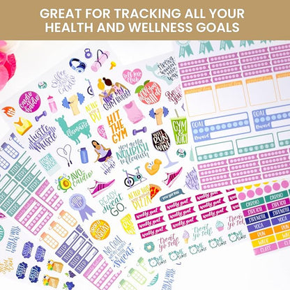 bloom daily planners Health Wellness and Fitness Planner Stickers - Variety Sticker Pack - Six Sticker Sheets Per Pack!
