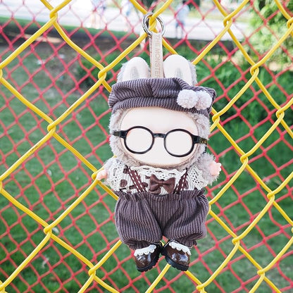 17cm Doll Clothes Set, Cute Boy Outfits and Glasses, 6 PCS Cute Hat & Overalls Set Stylish Outfits Exquisite Accessories