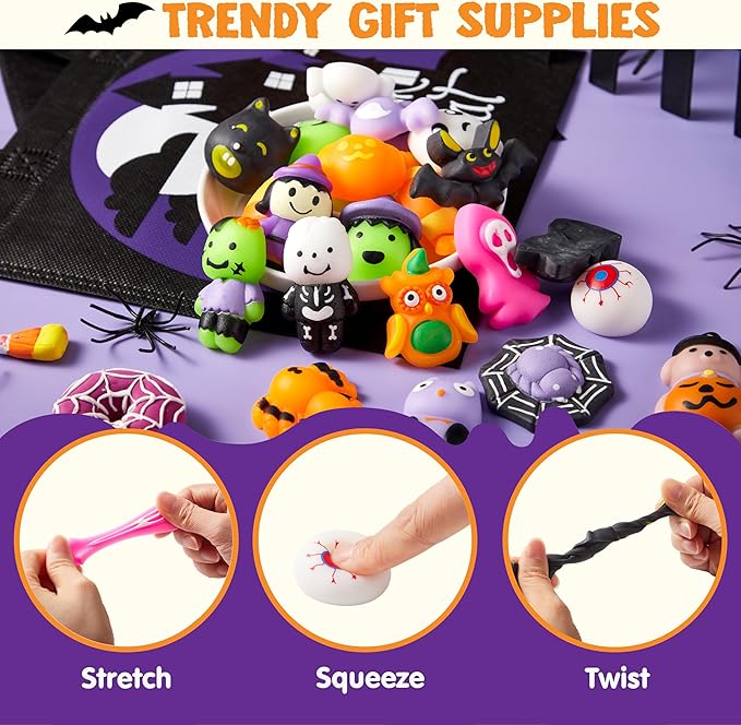 JOYIN 48 Pcs Halloween Mochi Squishy Toys Bulk, Halloween Toys for Halloween Party Favors Decoration, Trick or Treats Sensory Stress Relief Toy, Classroom Prizes Goodie Bag Filler Kids Gift