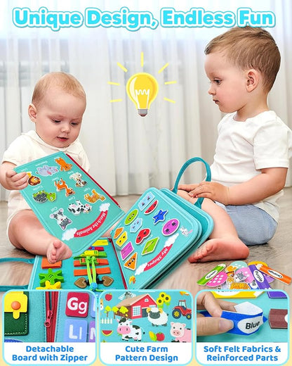 Busy Board Montessori Toys for Toddler Boy Girl Birthday Gifts, Busy Book Sensory Learning Toys for Toddlers, Educational Activities Airplane Car Travel Toy for Toddlers