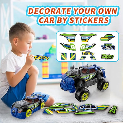 3-in-1 Building Car for Boys Ages 3+, Take Apart Car with Electric Drill, 43 Pcs Construction Toy Truck, Build Your Own Cars with Play Tools, Ideal Educational Present for Kids Children (Black)