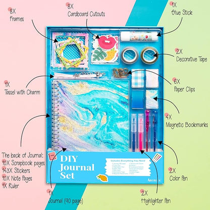 ABERLLS DIY Journal Kit for Girls, Birthday Gift for 6 7 8 9 10 11 12 Year Old Girl, Art Crafts Kits for Tween Teenage Kids, Scrapbook Diary Supplies Toy Set