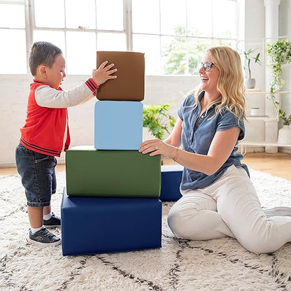 ECR4Kids SoftZone Big Foam Building Blocks, Soft Playset, Earthtone, 7-Piece