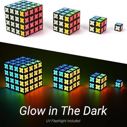 TOSY Magnet Cube 2x2 - 8 Blocks, 2 in 1 Toy: 2x2x2 Puzzle Cube and Customizable Infinity Cube, Glowing, UV Flashlight, Fidget/STEM/STEAM Magnet Tiles Birthday Gift for Kids/Teens/Adults, 4-Pack
