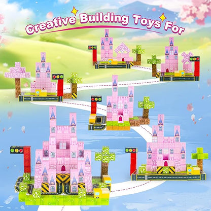 Magnetic Blocks 96 PCS Magnet World Princess Pink Castle World,Toys for 3+ Years Old Girls Boys, Montessori Sensory STEM Preschool Outdoor Toddler Toys, Christmas Birthday Gifts for Kids