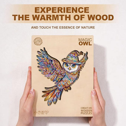 Wooden Puzzles for Adults, Unique Shaped Owl Jigsaw Puzzles,Magic Wooden Jigsaw Puzzles, Gifts for Family or Friends for Any Holiday.(11.4 * 10.4 in 130pcs)