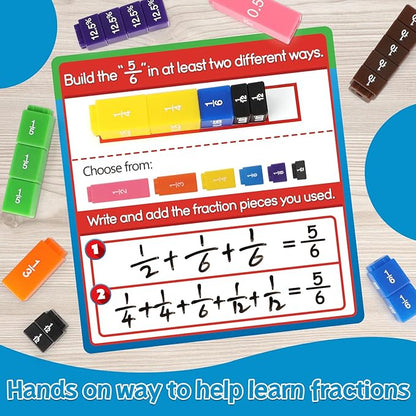 Aizweb Interlocking Fraction Cubes Activity Set - Math Manipulatives for Elementary School, Equivalent Fraction Manipulatives, Percents Cubes, Decimals Cubes, Homeschool Supplies