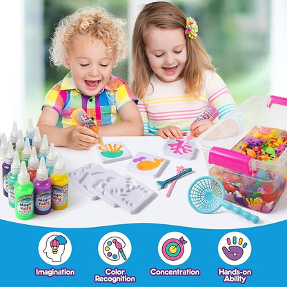 Mocoosy 20 Color Glow in The Dark Magic Water Elf Toy Kit for Kids, Aqua Fairy Water Gel Kit with Magic Gel & Squishy Molds, Make Your Own Squishy Toys & Water Pets, DIY Aqua Art Crafts Birthday Gifts