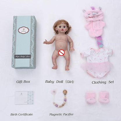 Reborn Baby Dolls, 18inch Large Realistic Hand-Rooted Hair Lifelike Baby Dolls with Accessories for 3+ Year Old Girls Gifts, Pretend Play, Collection