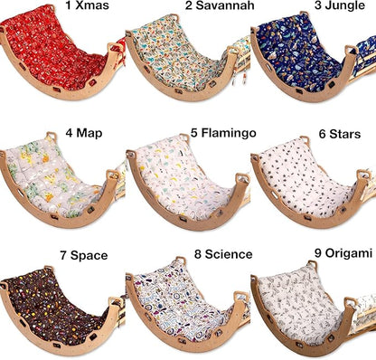 Climbing Arch | Montessori Rocker Arch | Arch with Cosy Pillow | Wooden Climbing Arch with Cushion | Wooden Climbing Arch and Rocker | Indoor Playground Cosy Cushion Rocker (Space)