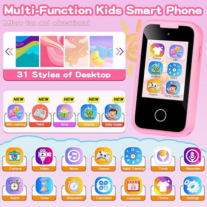 Kids Smart Phone Gifts Toys for Girls Boys Age 3-8,Toddler Learning Toys with Educational Games, 3 4 5 7 8 9 6 8 9 Year Old Girl Birthday Gift Ideas-Pink