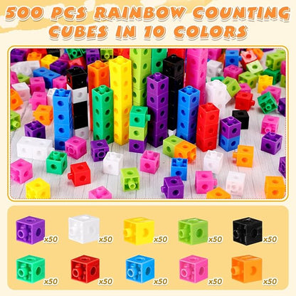 Jenaai 500 Pcs Math Learning Linking Cube with Storage Container Counting Cubes, Colorful Plastic Counting Blocks, Manipulatives Classroom Learning Supplies for Educational(Pink)