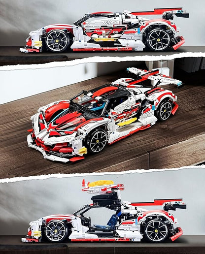 1:10 Race Car MOC Building Kit and Engineering Toy, Adult Collectible Sports Car Technology Car Building Kit, Remote Control Scale Sports Car Model for Adults Men Teens(2277 Pcs)
